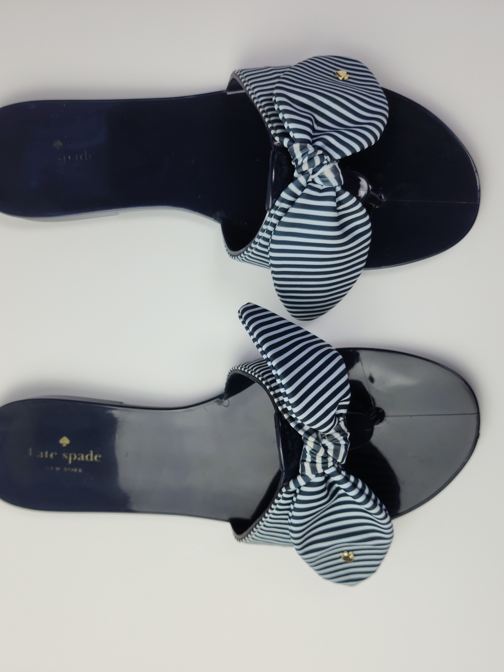 kate spade Navy and White Striped Bow Slide Sandals